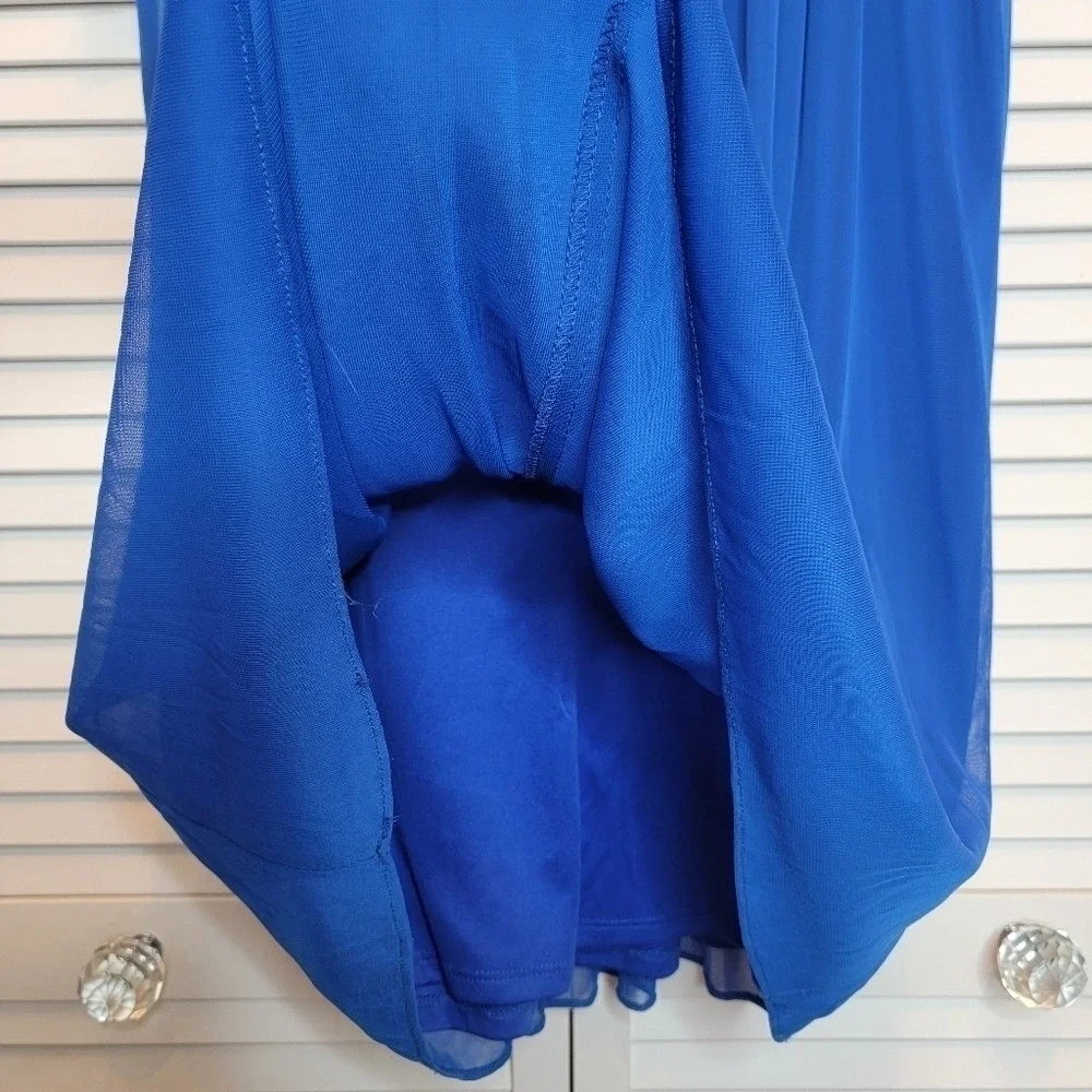ADRIANNA PAPELL Mini Dress Strapless Stretch Tulle Lace Blue Lined Love Story 10